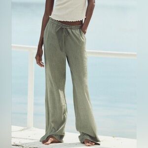 Zara sage green textured crinkle linen pants